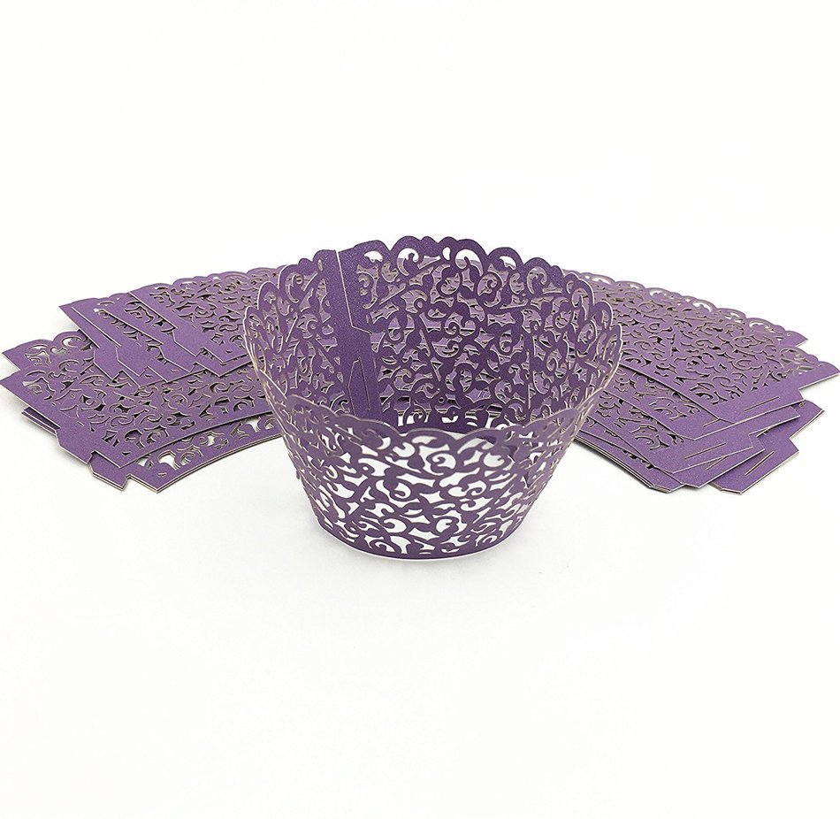 Yansanido 100 set pink Filigree Artistic Bake Little Vine Lace Laser Cut Cupcake Wrapper Cup Muffin Case Trays... N24