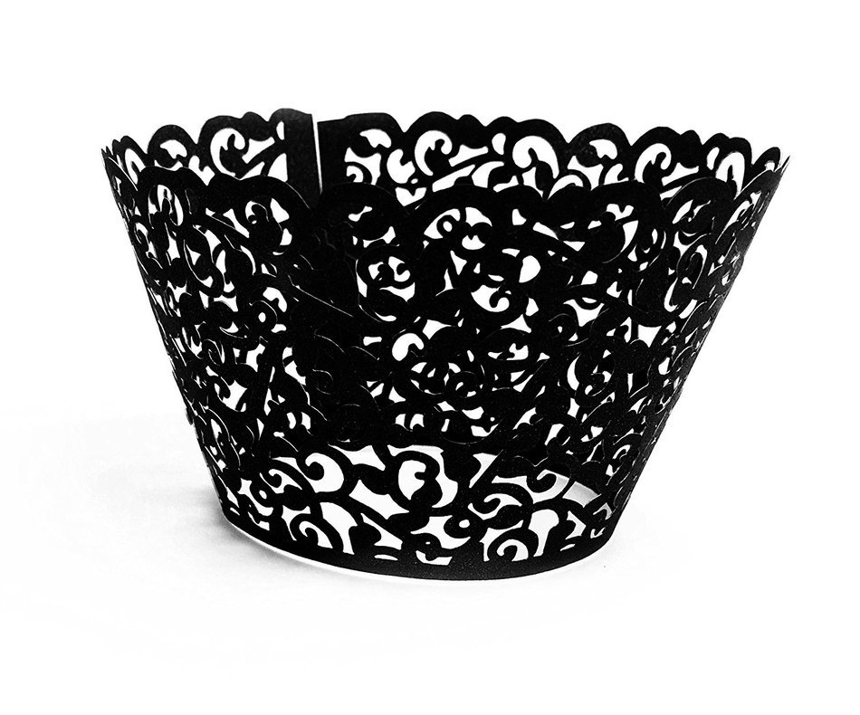Yansanido 100 set pink Filigree Artistic Bake Little Vine Lace Laser Cut Cupcake Wrapper Cup Muffin Case Trays... N26