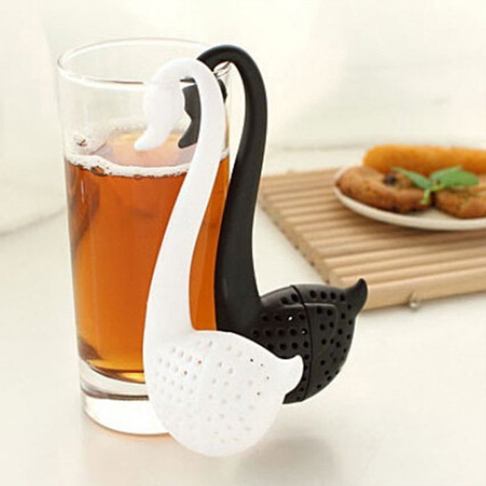 Topshop Lovely Colander Tea Herb Spice Strainer Infuser Teaspoon Filter Swan Spoon (Black) N9