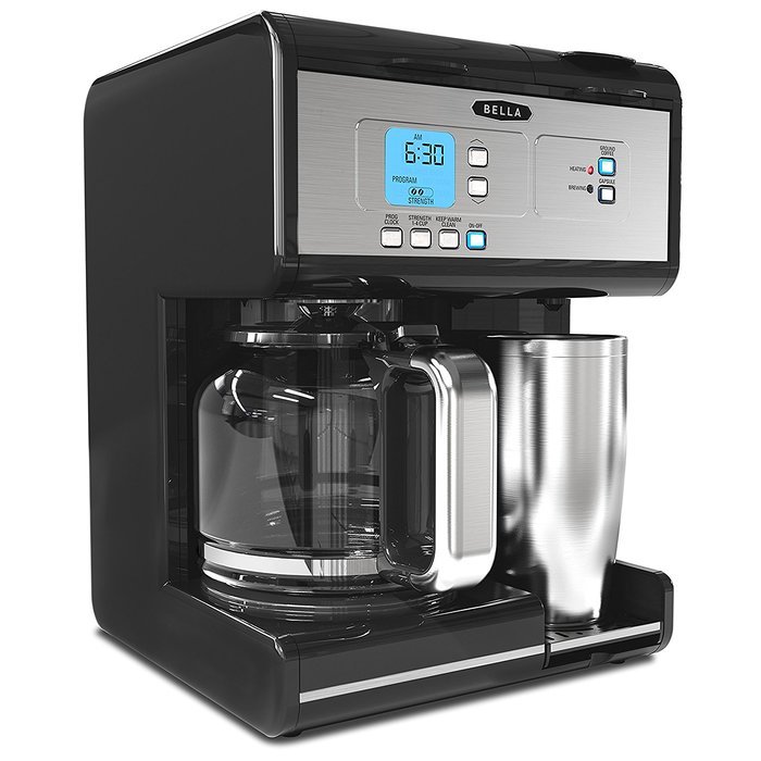 BELLA Single Serve K-CUP Brewer and 12 Cup Coffee Maker, Stainless and Black