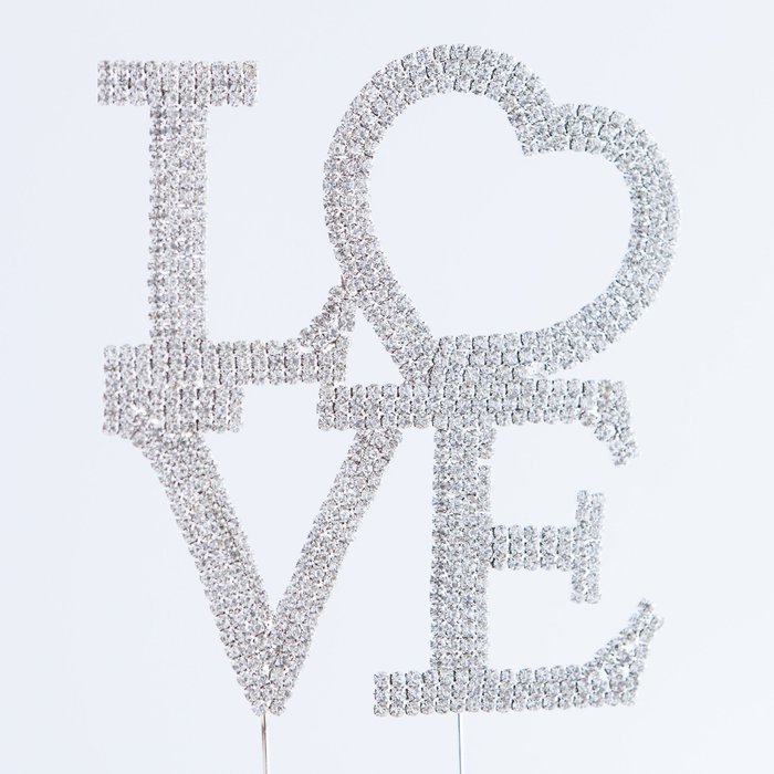 LOVE Heart Wedding Cake Topper, Silver Letters Rhinestone Top Monogram Decoration N4