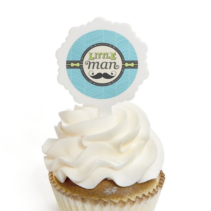 Dashing Little Man Mustache Party - Cupcake Picks with Stickers - Baby Shower or Birthday Party Cupcake Toppers...