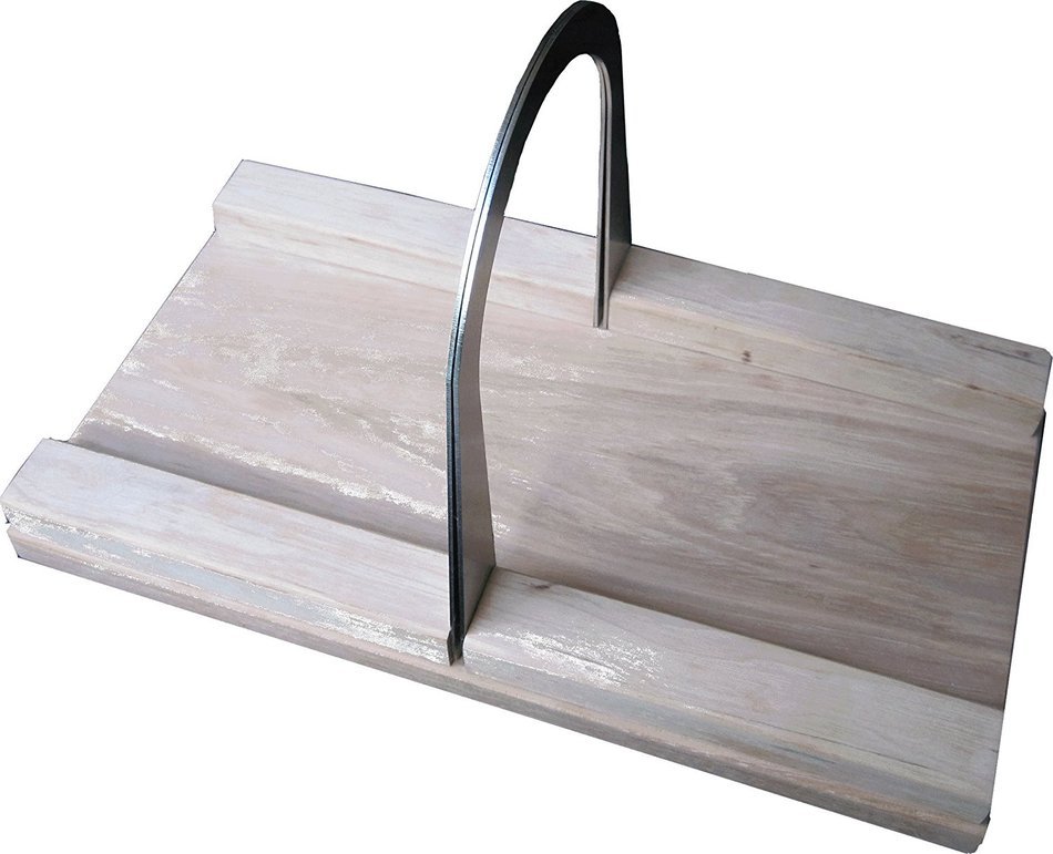 Bread Slicer Hickory Elite, Brushed Stainless Steel Guide and Hickory Wood Bread Board (5 Inch Loaf)
