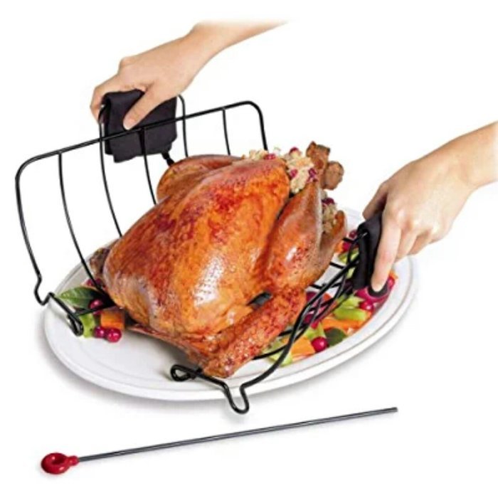 Turkey Perfect Roasting Rack / Cradle and Lifter / Non-Stick With Pin Release / Fits 16" X 13" Pan N3