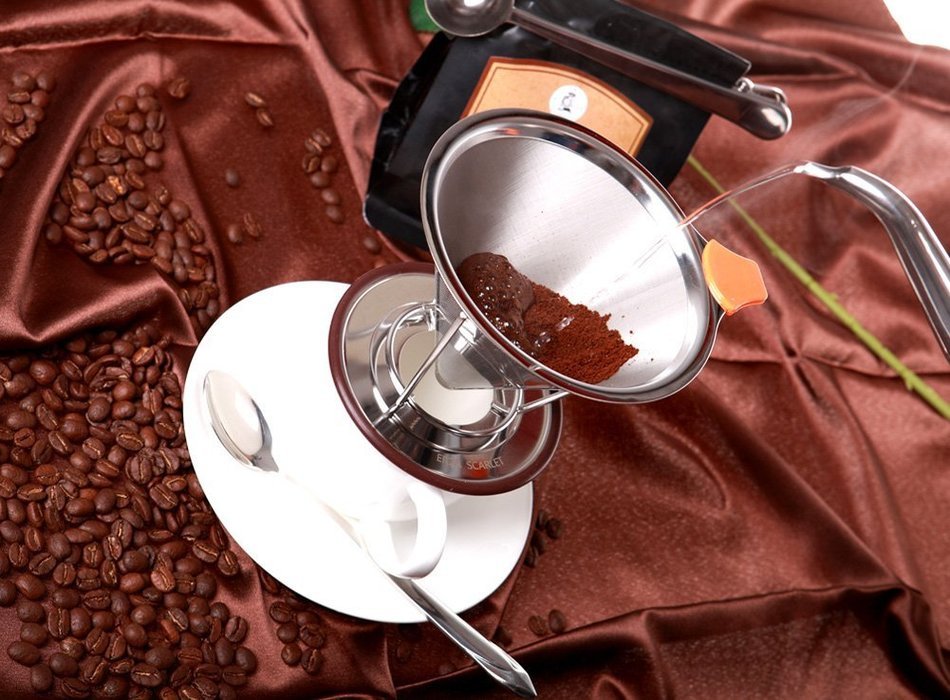 Pour Over Coffee Dripper | Cone Coffee Filter Stainless Steel, with Mixing Spoon and Coffee Scoop by ERZA SCARLET... N7