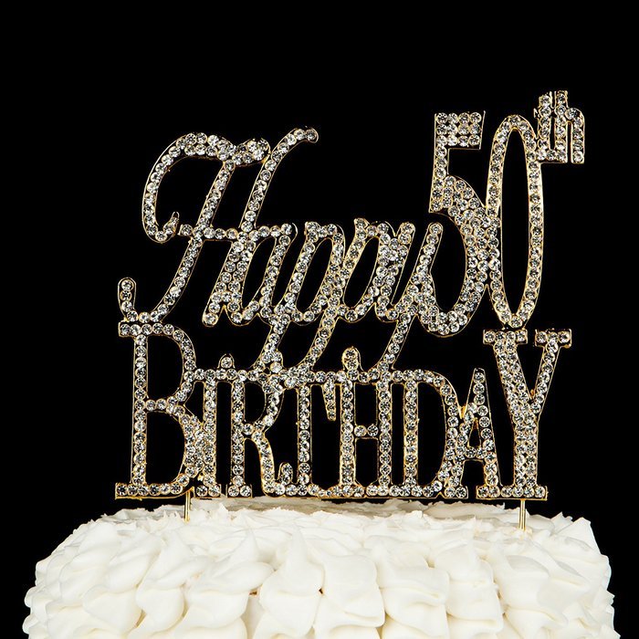 50 Cake Topper for 50th Birthday or Anniversary Gold Party Supplies and Decoration Ideas (Gold) N20