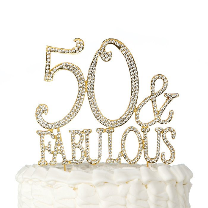 50 Cake Topper for 50th Birthday or Anniversary Gold Party Supplies and Decoration Ideas (Gold) N22