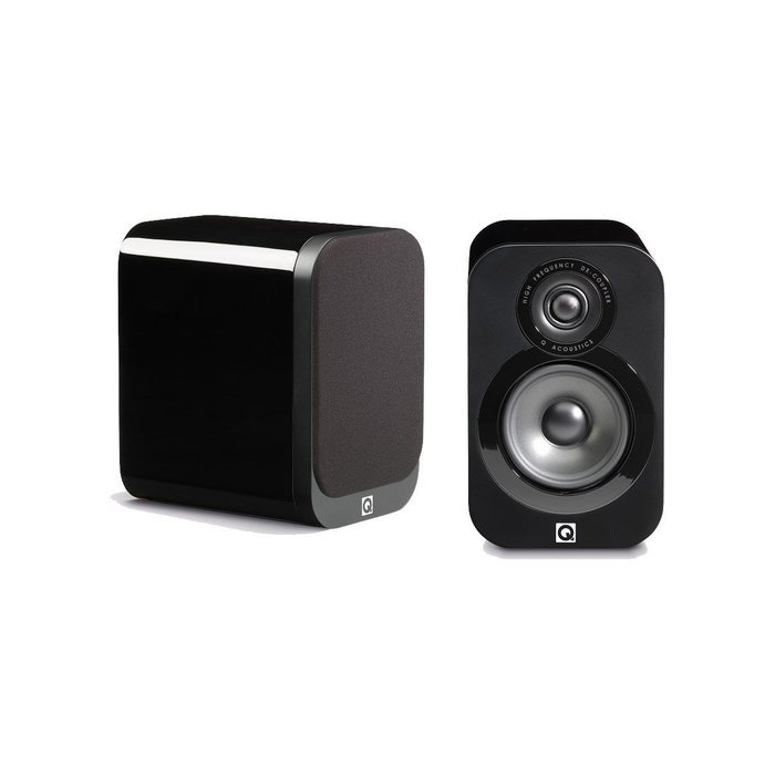 Q Acoustics 3010 Bookshelf Speaker Pair (Gloss Black) + QED Silver Anniversary XT Speaker Cable Pair 6.5 Feet...