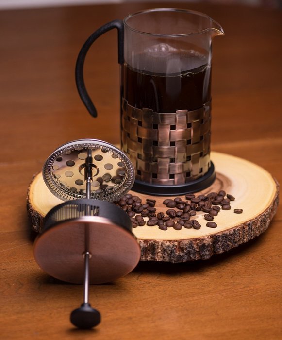 Gourmet 1 Liter Matte Copper French Press Coffee Brewer with Woven Design N3