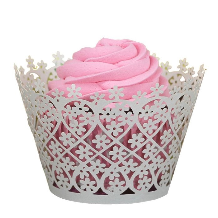 Voberry® 50 Pack White Flower Filigree Lace Cupcake Wrapper Liners ...