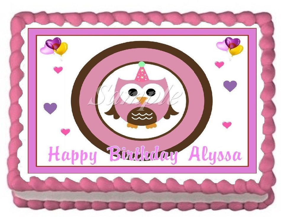Owl Girl Party Edible Frosting Sheet Cake Topper - 1/4 Sheet