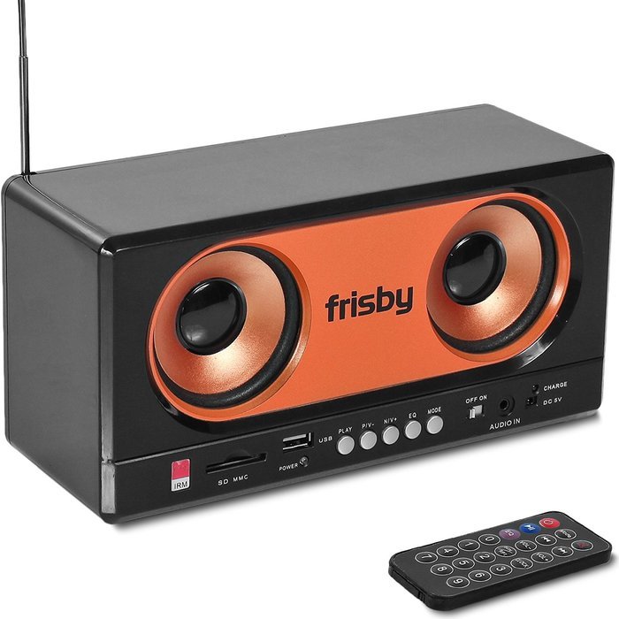 Frisby Portable Rechargeable Stereo Speakers Sound Box USB SD MMC FM Radio with Remote N5