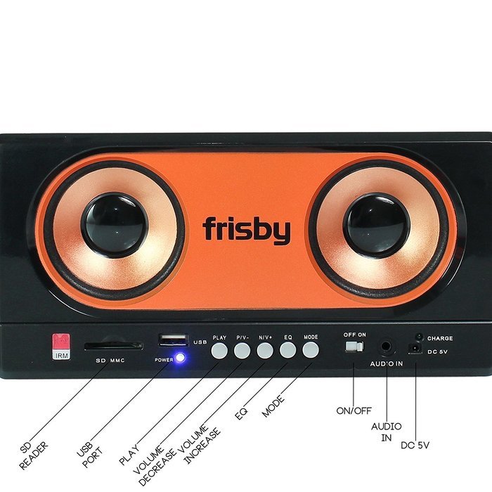 Frisby Portable Rechargeable Stereo Speakers Sound Box USB SD MMC FM Radio with Remote N6