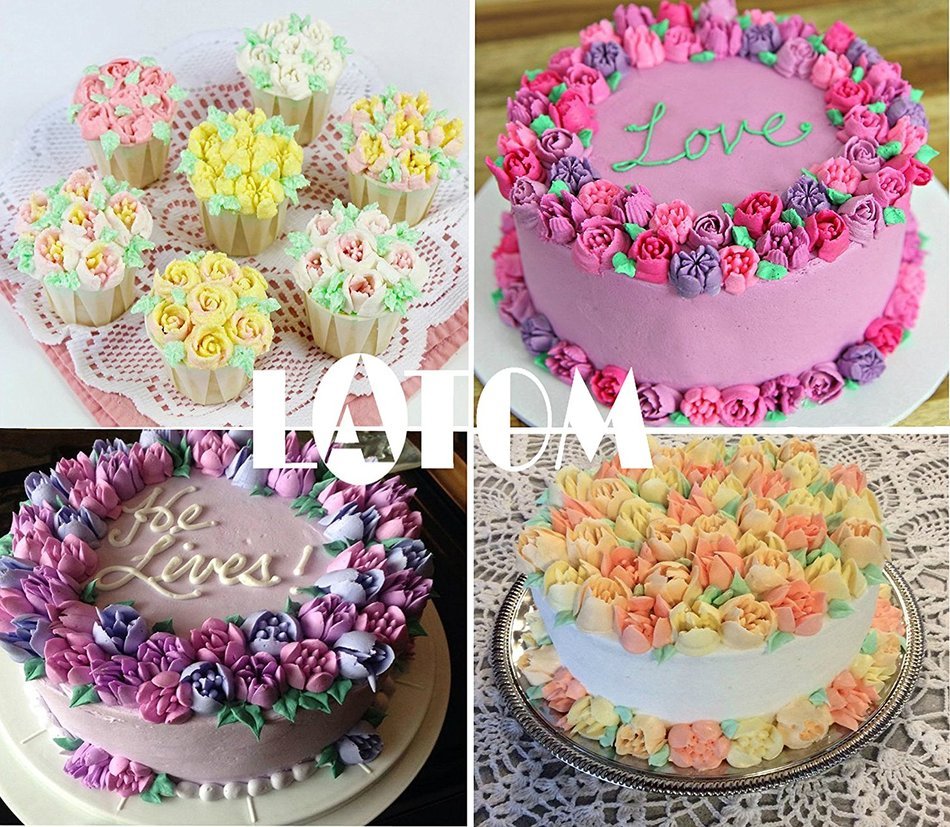 Latom Russian Icing Piping Tips Stainless Steel Large Size Pastry Cake Decoration Tips (10 Russian Piping Tips... N6