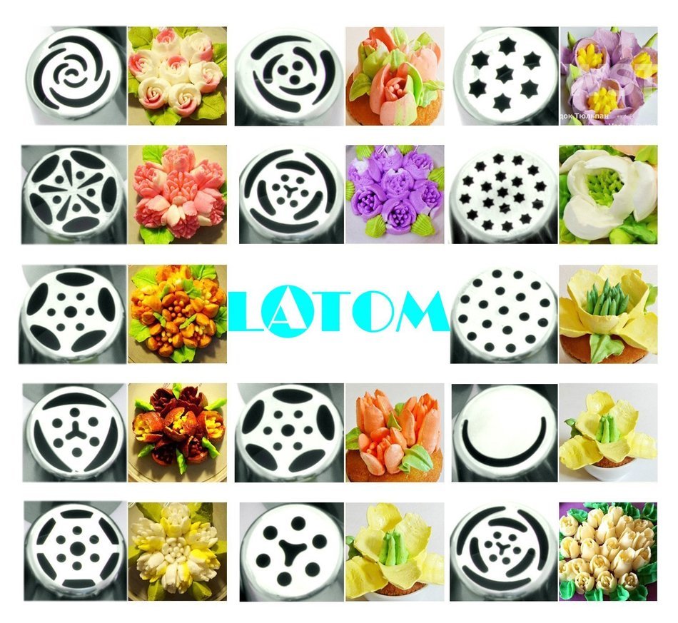 Latom Russian Icing Piping Tips Stainless Steel Large Size Pastry Cake Decoration Tips (10 Russian Piping Tips... N8
