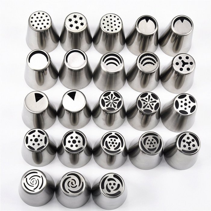 TANGCHU 23 Piece Cake Decorating Russian Russian Nozzles Tip Set, Silver N2