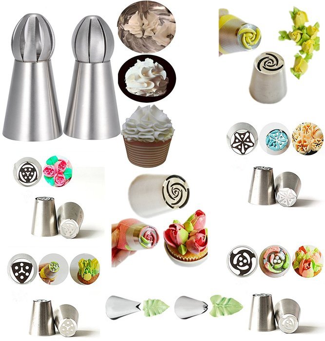 KOOTIPS 11pcs/ set Sphere Ball Tips Make Flowers and Leaf Tips Russian Icing Piping Nozzles Tips N4