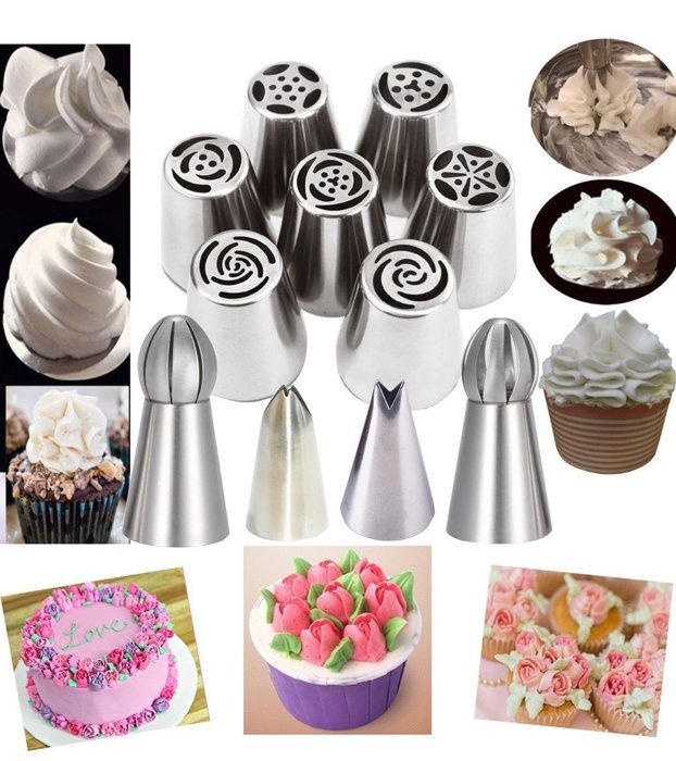 KOOTIPS 11pcs/ set Sphere Ball Tips Make Flowers and Leaf Tips Russian Icing Piping Nozzles Tips N5