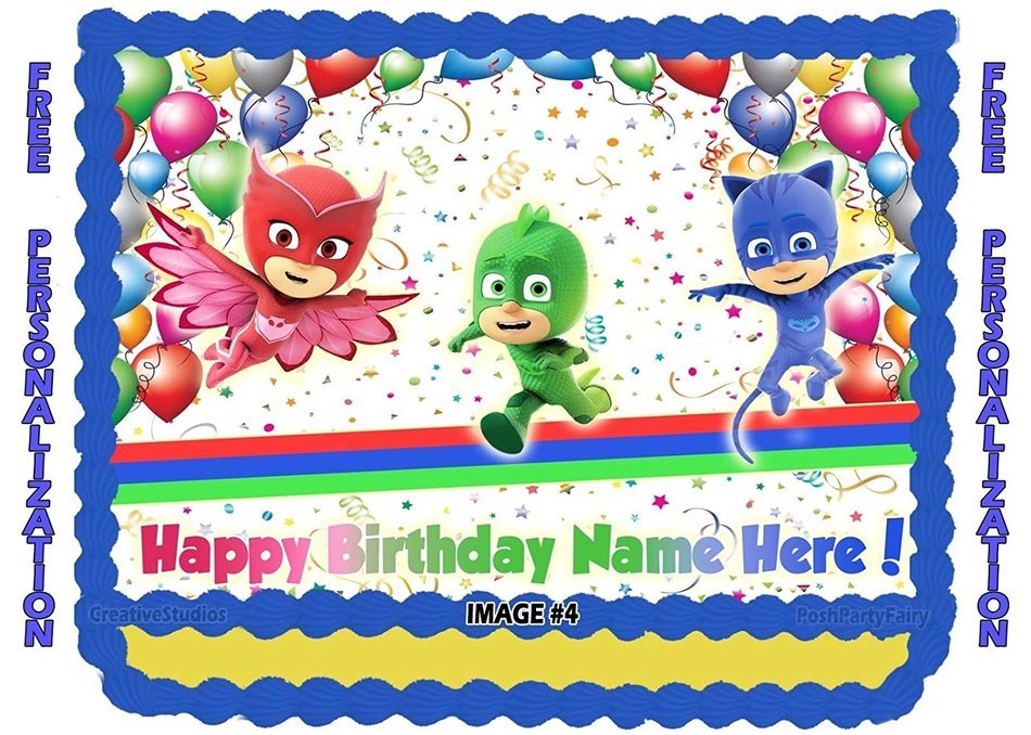 Personalized PJ MASKS Edible Image CAKE TOPPER Frosting Sheet Copcake Owlette (1/4 sheet, Image 3) N10