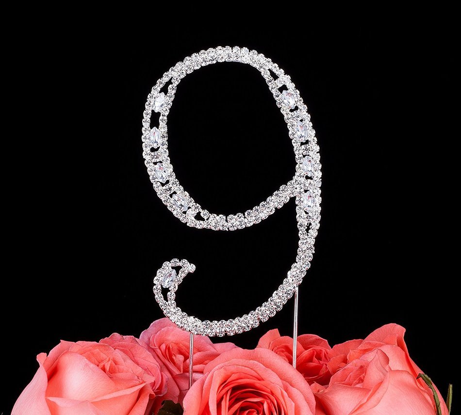 LOVENJOY with Gift Box Number 2 2nd Rhinestone Crystal Birthday Cake Topper Silver N8