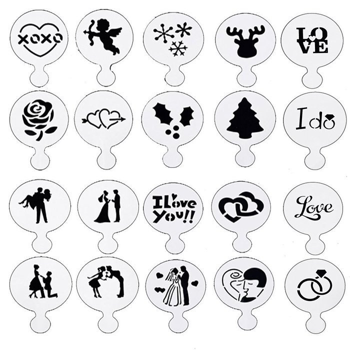 DECORA 16 Pieces Cake Cappuccino Coffee Barista Stencils Templates Strew Pad N57