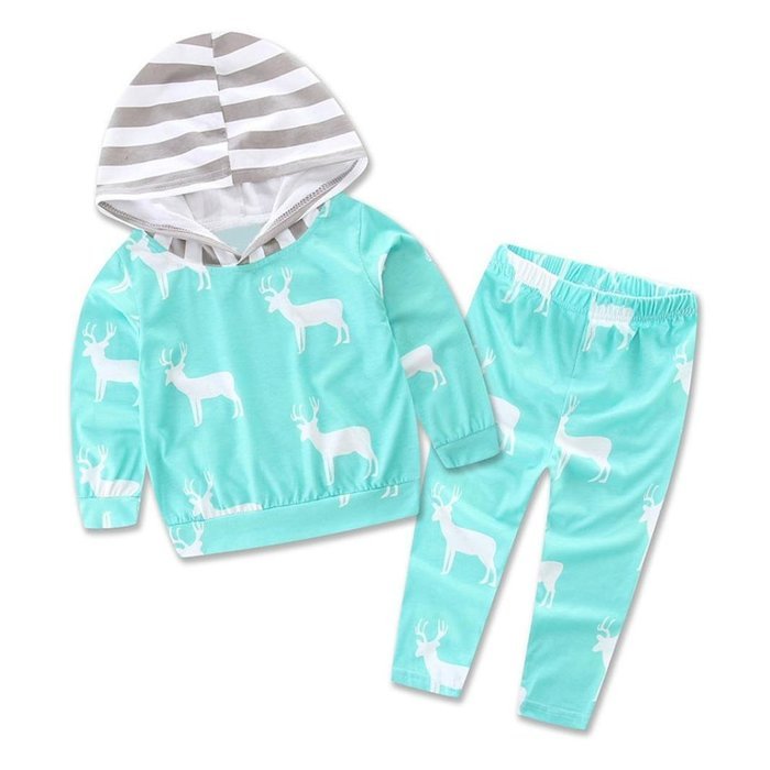 Clothes Set ,BeautyVan 1Set Newborn Infant Baby Boy Girl Deer Print Hoodie Tops+Pants Clothes (24M, Green) N2