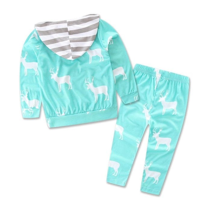Clothes Set ,BeautyVan 1Set Newborn Infant Baby Boy Girl Deer Print Hoodie Tops+Pants Clothes (24M, Green) N3