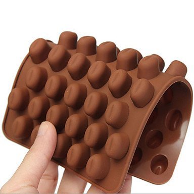 Sher 1 pc 55 Holes Coffee Bean Shape Chocolate Mold Silicone 3D Coffee Beans Chocolate Mold Non-Stick Cake Mold N5