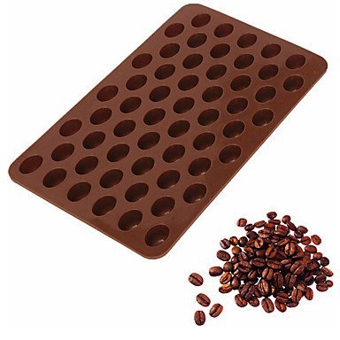 Sher 1 pc 55 Holes Coffee Bean Shape Chocolate Mold Silicone 3D Coffee Beans Chocolate Mold Non-Stick Cake Mold N6