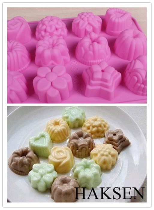 HAKSEN Mini 12-flower Shape Silicone Ice Cube / Chocolate / Cake Mould ,Pink N5