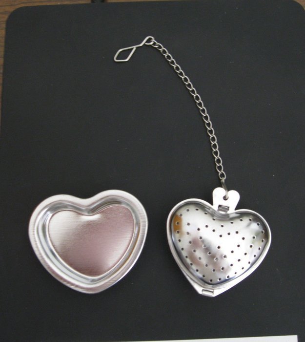 Heart Shaped Silver Tone Stainless Steel Tea Filter Infuser with holder N2