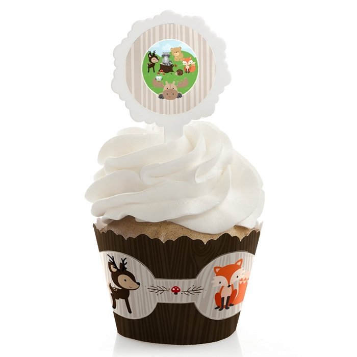 Woodland Creatures &ndash; Cupcake Wrapper & Pick Party Kit - Set of 24