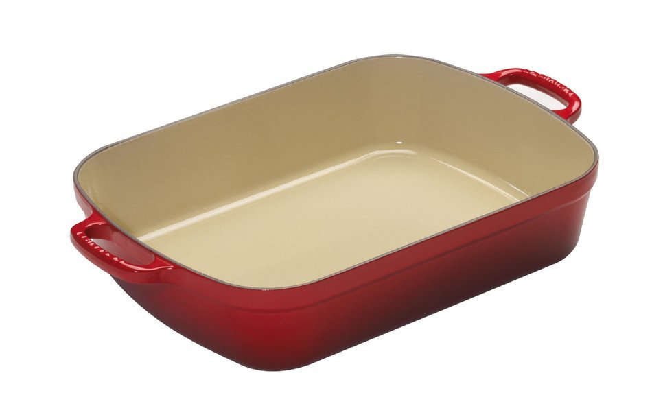 Le Creuset Signature Cast Iron Rectangular Roaster, 7.0-Quart, Cerise (Cherry Red) N3
