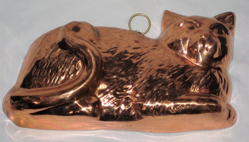 Coppertone & Tin Large Cat 10 x 6 x 2 1/2 Inch Jell-O Mold Cake Baking Pan N3