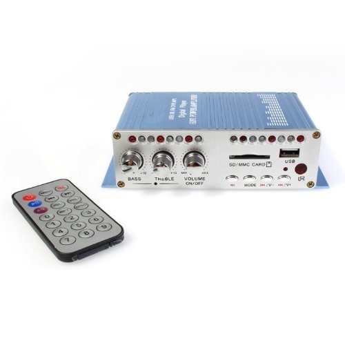 RioRand&reg;2*20W USB SD DVD MP3 Player HIFI Car Power Amplifier With Remote Controller Blue N4