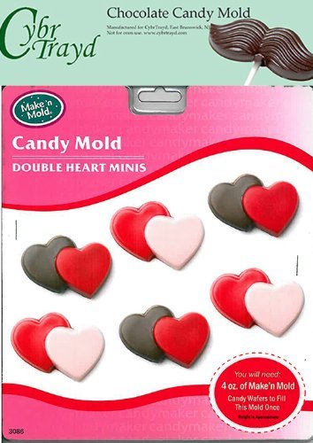 Cybrtrayd 'Double Heart Minis' Make 'N Mold Chocolate Candy Mold with Copyrighted Cybrtrayd Molding Instructions