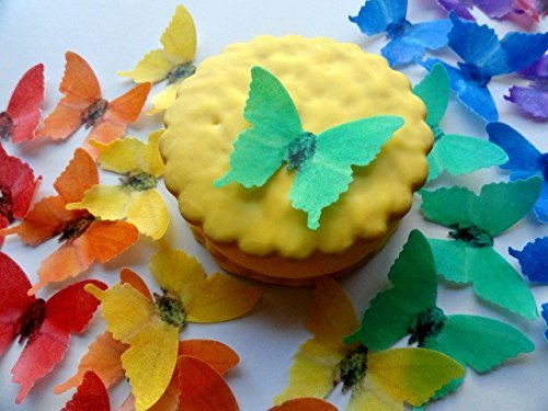 24 Edible Butterflies Small Assorted Solid Rainbow Colors Butterflies Pre-cut 1.75" each Edible Butterfly N3