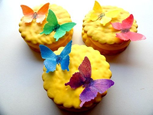 24 Edible Butterflies Small Assorted Solid Rainbow Colors Butterflies Pre-cut 1.75" each Edible Butterfly N4