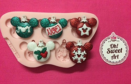 Christmas Ornaments Mickey Mouse,fondant, soap cupcake topper Cake Silicone Mold By Oh! Sweet Art FDA Approved...