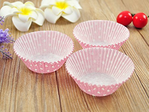 100 PCS Pink w/ White Polka Dot Premium Paper Cupcake Cups N3