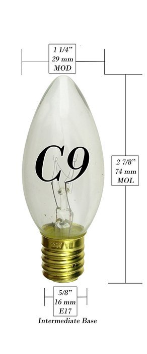 7 Watt C9 Transparent Outdoor Patio Party Christmas Novelty Replacement Bulbs, 25 Pack (Green) N14