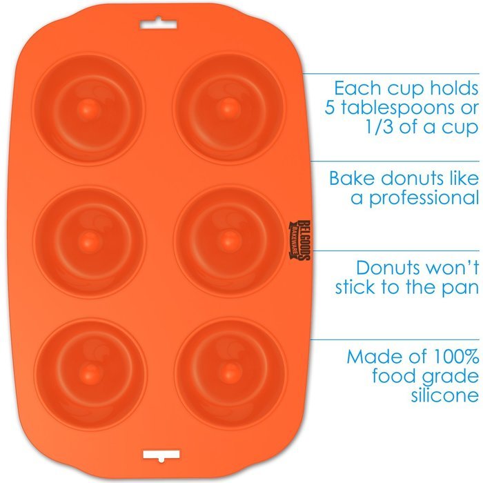 Silicone Donut Maker Baking Pan Tray - 6 Holes - Pure Food Grade Premium Non-Stick Silicon - Orange - Bake Like... N5