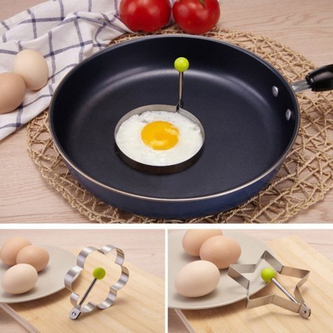 Runde@ 5pcs Stainless Steel Fried Egg Mold Pancake Mold Kitchen Tool Pancake Rings with Oil Brush N3