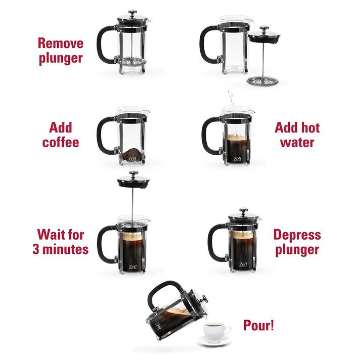 Zell French Press Coffee Maker and Glass Milk Frother Set, 34 oz (1 liter) capacity, Clear Borosilicate Glass N5