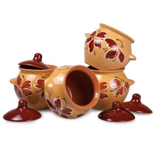 Set of 4 Floral Stoneware Ramekins