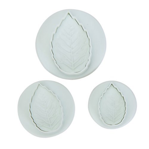 SODIAL(R) 3Pcs Veined Rose Leaf Fondant Cake Cutter Plunger--White N6