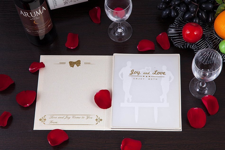 LOVENJOY Gift Box Pack Mr and Mr Gay Same Sex Silhouette Wedding Birthday Cake Topper (5.1-inch, Black) N10