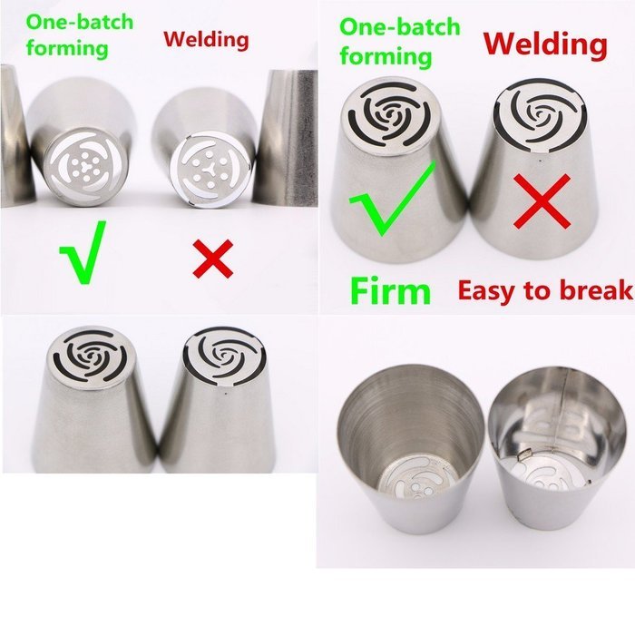 SWISS PART 8pcs Stainless Steel Russian Cake Decorating Icing Tips Kit Extra Large Piping Nozzles and 12" Reusable... N2