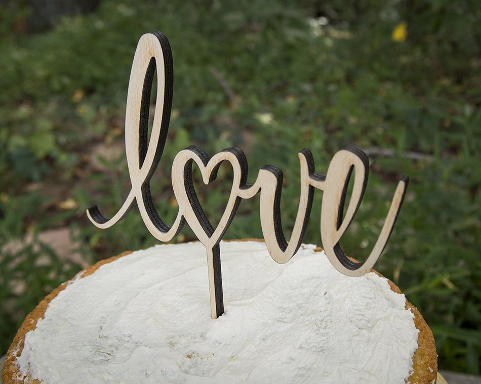 Love Cake Topper for Rustic Weddings, Showers, Birthdays, Special Events, (Birch Wood) - Made in USA by Clever... N7