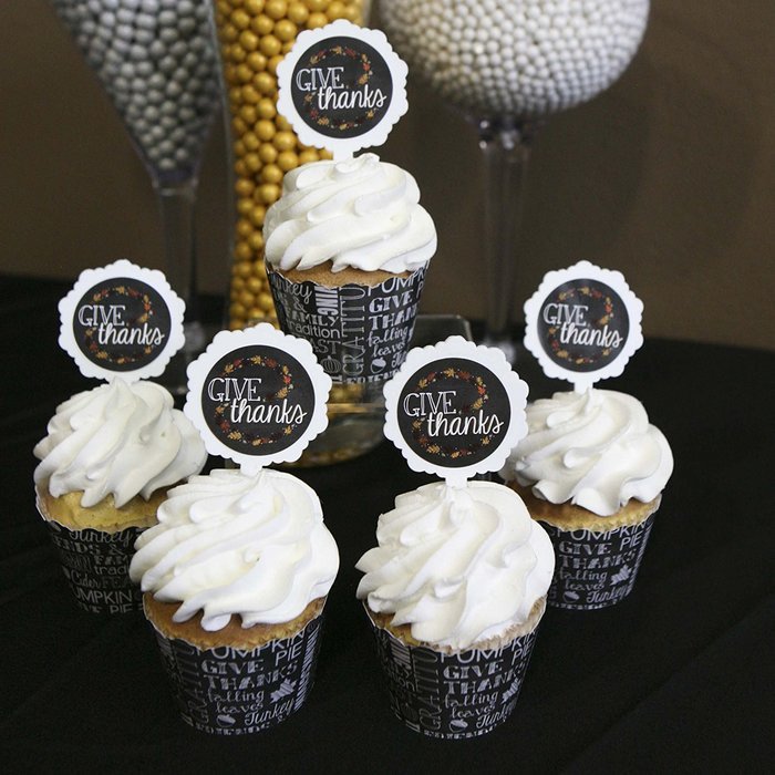 Give Thanks - Thanksgiving Party Cupcake Wrapper & Cupcake Pick Thanksgiving Party Kit - Set of 24 N2